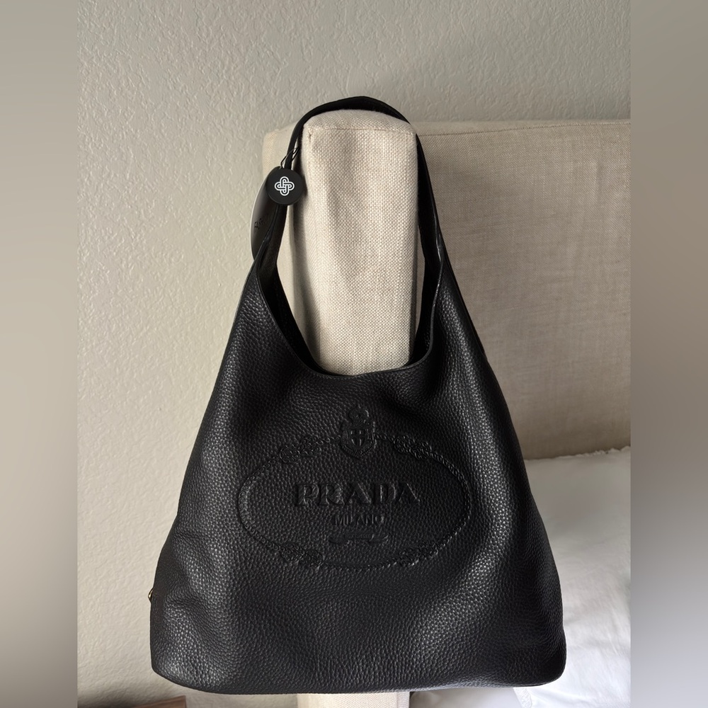 Prada Black Textured Leather Hobo Bag
